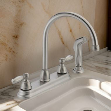 Click here to see Peerless P299575LF-SS Peerless Claymore Two Handle Kitchen Faucet w/ Side Spray, Stainless Steel - P299575LF-SS