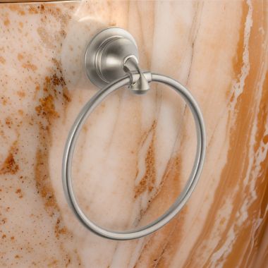 Click here to see Delta 79446-SS Delta Linden Round Wall Mounted Towel Ring with Mounting Hardware, 6-1/2in Diameter, Metal Constructed, Stainless - 79446-SS