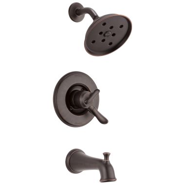 Click here to see Delta T17494-RB Delta Linden Monitor 17 Series Two-Handle H2Okinetic Tub/Shower Faucet with Volume Control, 1.75 GPM, Lever Handles, Venetian Bronze - T17494-RB