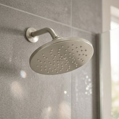 Click here to see MOEN S6360EPBN Moen 8” Single-Function Rainshower Shower Head, Round with Immersion Technology, 1.75 GPM, WaterSense, Brushed Nickel - S6360EPBN