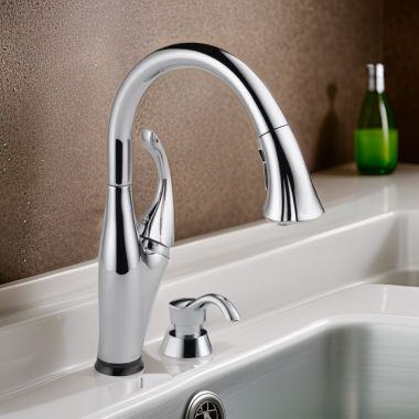 Click here to see Delta 9192T-SD-DST Delta Addison Touch2O Single Handle Pull-Down Kitchen Faucet w/ Soap Dispenser, Chrome - 9192T-SD-DST