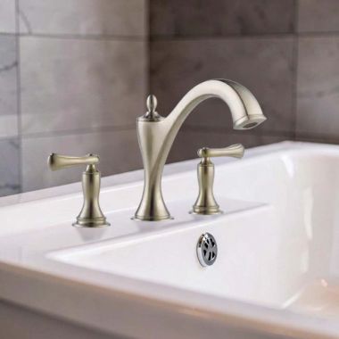 Click here to see BRIZO T67385-BNLHP Brizo Charlotte Two-Handle Deck-Mount Roman Tub Faucet Trim, 3-Hole, Less Handles, Brilliance Brushed Nickel - T67385-BNLHP
