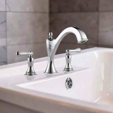Click here to see DELTA FAUCETS COMPANY T67385-PCLHP Brizo Charlotte Two-Handle Deck-Mount Roman Tub Faucet Trim, 3-Hole, Less Handles, Polished Chrome - T67385-PCLHP