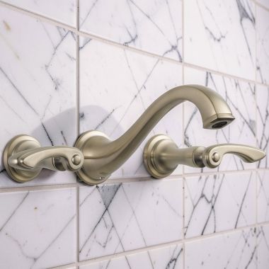 Click here to see Brizo 65885LF-BNLHP Brizo Charlotte Widespread Wall-Mount Bathroom Faucet with Grid Strainer, 1.5 GPM, Less Handles, Brilliance Brushed Nickel - 65885LF-BNLHP