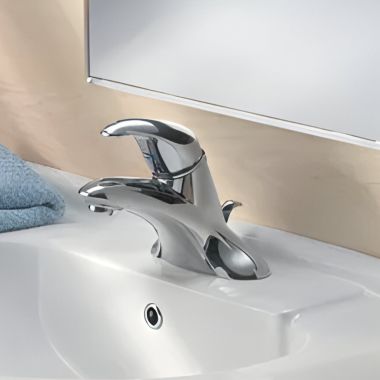 Click here to see Moen L4721ST Moen Villeta Single-Lever Handle Centerset Satine Lavatory Faucet with Drain Assembly, 1.5 GPM, Three-Hole Installation - L4721ST