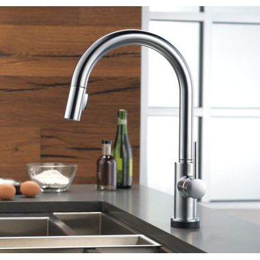 Click here to see Delta 9159T-AR-DST Delta Trinsic Single-Handle Arctic Stainless Pull-Down Kitchen Faucet, 1.8 GPM, Lever Handle, Diamond Seal Technology, ADA, Touch2O - 9159T-AR-DST