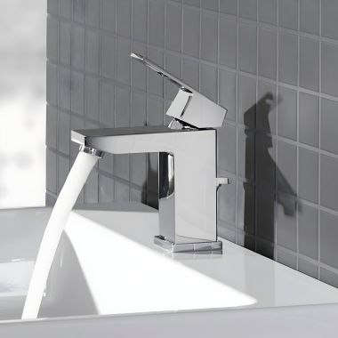 Click here to see Grohe 23129000 Grohe Eurocube Centerset Single-Handle StarLight Chrome Lavatory Faucet, 1.5 GPM, SilkMove, QuickFix, Solid Brass Body - 23129000