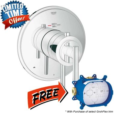 Click here to see Grohe 19849000 Grohe 19849000 Atrio Thermostatic 2-Function Valve Trim, Starlight Chrome