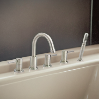 Click here to see Matco-Norca PD-950BN Matco Two-Handle Roman Tub Trim Faucet with 2.5 GPM Hand Shower, Metal Lever Handles, High Arc Spout, Brushed Nickel - PD-950BN