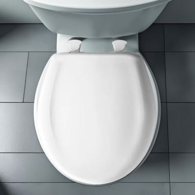 Click here to see Bemis 200SLOWT-020 Bemis Classic Colors EasyClean Round Toilet Seat with Cover, WhisperClose, StayTite Fastening, Plastic, Crane White - 200SLOWT-020