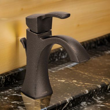 Click here to see Moen 6903ORB Moen Voss Single-Handle High Arc Oil-Rubbed Bronze Bathroom Faucet with Escutcheon and Metal Pop-Up Drain, 1.2 GPM, Single-Hole - 6903ORB