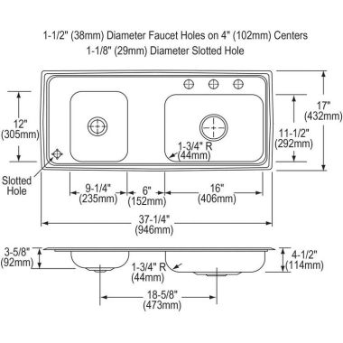 Click here to see Elkay DRKAD371745LC Elkay DRKAD371745LC Lustertone Classic 37-1/4