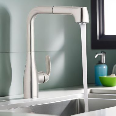 Click here to see Elkay LKLFGT2041NK Elkay Gourmet Single Handle Pull-Out Kitchen Faucet, 1.5 gpm, Brushed Nickel - LKLFGT2041NK