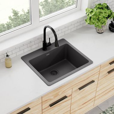Click here to see Elkay ELG2522GY0 Elkay Quartz Classic Dusk Gray 25in x 22in x 9-1/2in Single Single Bowl Drop-in Sink with Rear Center Drain - ELG2522GY0