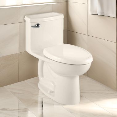 Click here to see American Standard 2403.128.222 American Standard Compact Cadet 3 FloWise Elongated One-Piece Toilet with Seat, 1.28 GPF, Right Height, EverClean, Linen - 2403.128.222