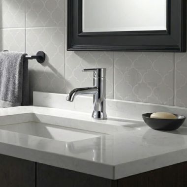 Click here to see Delta 559LF-LPU Delta Trinsic Tube Spout Chrome Lavatory Faucet with Escutcheon, Less Pop-Up, 1.2 GPM, Single-Handle, Lever Handle - 559LF-LPU