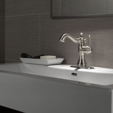 Click here to see DELTA 597LF-SSMPU Delta Cassidy Single-Handle Bathroom Faucet, 1.2 GPM, Stainless - 597LF-SSMPU