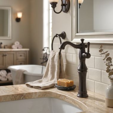 Click here to see DELTA 797LF-RB Delta Cassidy Single-Handle Vessel Bathroom Faucet, 1.2 GPM, Venetian Bronze - 797LF-RB