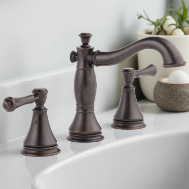 Click here to see Delta 3597LF-RBMPU Delta Cassidy Two-Handle Bathroom Faucet with Metal Pop-Up, 1.2 GPM, Quick Snap, Hook Spout, Venetian Bronze - 3597LF-RBMPU