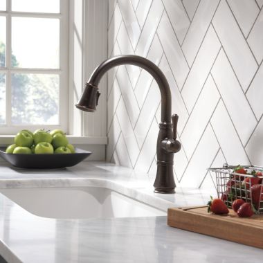 Click here to see Delta 9197-RB-DST Delta Cassidy Single-Handle Pull-Down Venetian Bronze Kitchen Faucet, 1.8 GPM, Lever Handle, Diamond Seal Technology, Touch-Clean - 9197-RB-DST