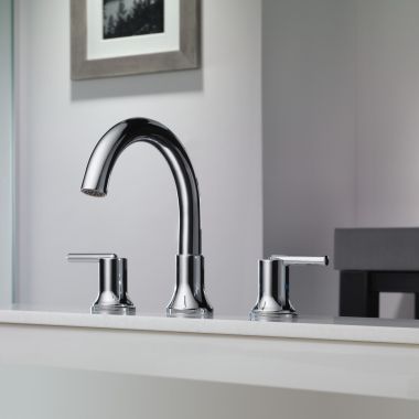Click here to see Delta T2759 Delta Trinsic Two-Handle Roman Tub Faucet Trim, High Arc Spout, Lever Handles, ADA-Compliant, Chrome - T2759