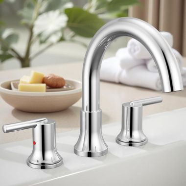 Click here to see Delta T2759 Delta Trinsic Two-Handle Roman Tub Faucet Trim, High Arc Spout, Lever Handles, ADA-Compliant, Chrome - T2759