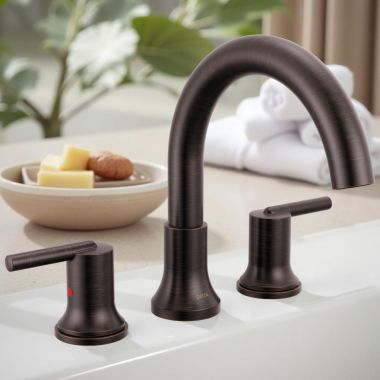 Click here to see Delta T2759-RB Delta Trinsic Two-Handle Roman Tub Faucet Trim, High Arc Spout, Lever Handles, ADA-Compliant, Venetian Bronze - T2759-RB