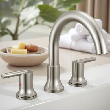 Click here to see Delta T2759-SS Delta Trinsic Two-Handle Roman Tub Faucet Trim, High Arc Spout, Lever Handles, ADA-Compliant, Stainless - T2759-SS