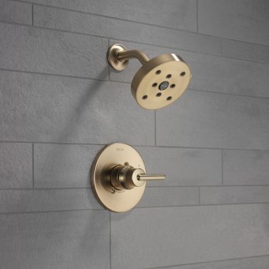 Click here to see Delta T14259-CZ Delta Trinsic Monitor 14 Series Single-Handle H2Okinetic Shower Faucet with Single-Setting Rain Showerhead, 1.75 GPM, Lever Handle, Champagne Bronze - T14259-CZ