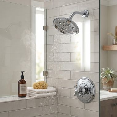 Click here to see DELTA T14297-LHP Delta Cassidy Monitor 14 Series H2Okinetic Shower Faucet with Single-Setting Rain Showerhead, 1.75 GPM, Less Handle, Chrome - T14297-LHP