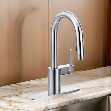 Click here to see Moen 5965 Moen Align Single-Handle High Arc Pull-Down Bar/Prep Faucet, 1.5 GPM, Reflex, Power Clean, Duralock, Chrome - 5965