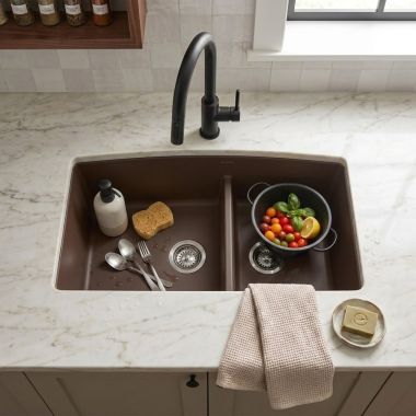 Click here to see BLANCO 441313 Blanco Performa SILGRANIT 60/40 Double Bowl Undermount Kitchen Sink with Low Divide, Cafe Brown - 441313