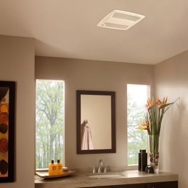 Click here to see Broan ZB80M Broan-NuTone Ultra Green ZB Series Motion Sensing Multi-Speed Ceiling Bathroom Exhaust Fan, 80 CFM, 0.3 Sones, Energy Star - ZB80M