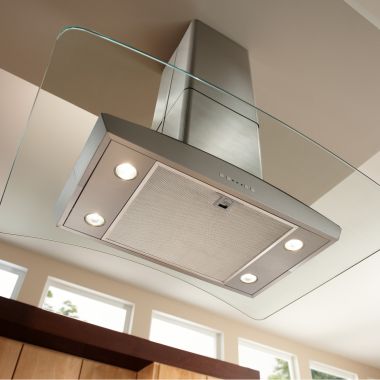 Click here to see Broan EI5936SS Broan-NuTone Elite Convertible Curved Glass Canopy Island Range Hood, 520 CFM - EI5936SS