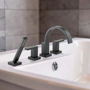 Click here to see BRIZO T67480-BLLHP Brizo Siderna Two-Handle Roman Tub Faucet Trim with 1.75 GPM Hand Shower, 4-Hole, Less Handles, Matte Black - T67480-BLLHP