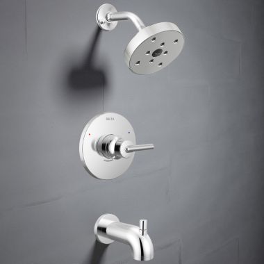 Click here to see Delta T14459 Delta Trinsic Monitor 14 Series Single-Handle H2Okinetic Tub/Shower Trim, MultiChoice, ADA, 1.75 GPM, Chrome - T14459