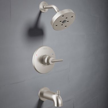 Click here to see Delta T14459-SS Delta Trinsic Monitor 14 Series Single-Handle H2Okinetic Tub/Shower Trim, MultiChoice, ADA, 1.75 GPM, Stainless - T14459-SS
