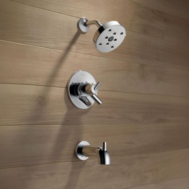 Click here to see Delta T17459 Delta Trinsic Monitor 17 Series H2Okinetic Tub/Shower Faucet with Volume Control, Two-Handle, 1.75 GPM, Lever Handle, Chrome - T17459