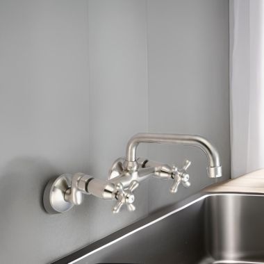 Click here to see Pioneer 2PM540-BN Pioneer Premium Two-Handle Wall-Mounted Bridge Kitchen Faucet, Brushed Nickel - 2PM540-BN