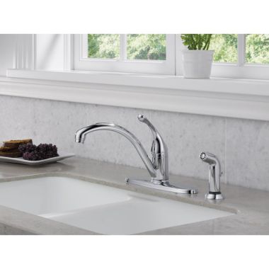 Click here to see Delta 440-SS-DST Delta Collins Single Handle Kitchen Faucet w/ Side Spray, Deck Plate, Stainless - 440-SS-DST
