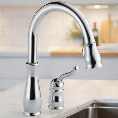 Click here to see Delta 978-DST Delta Leland Pull-Down Kitchen Faucet, Single-Handle, 2 Hole, Touch-Clean, DIAMOND Seal, 1.8 GPM, Chrome - 978-DST