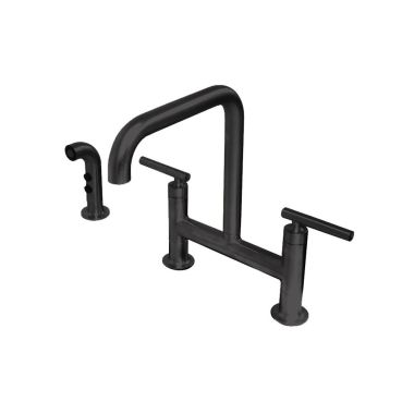 Click here to see Kohler 7548-4-BL Kohler Purist Two Handle Deck-Mount Bridge Faucet w/ Side Spray, Lever Handles, Matte Black - K-7548-4-BL