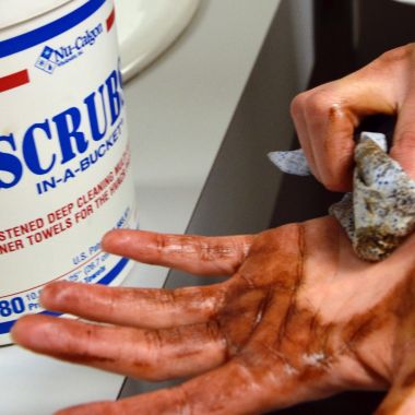 Click here to see Nu Calgon 4366-87 Nu-Calgon Scrubs-in-a-Bucket Hand Cleaner Towels, 80 Towels - 4366-87