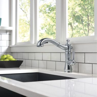 Click here to see Delta 4197-AR-DST Delta Cassidy Single-Handle Pull-Out Arctic Stainless Kitchen Faucet, 1.8 GPM, Lever Handle, Diamond Seal Technology, Touch-Clean, Ceramic Cartridge - 4197-AR-DST