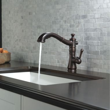 Click here to see Delta 4197-RB-DST Delta Cassidy Single-Handle Pull-Out Venetian Bronze Kitchen Faucet, 1.8 GPM, Lever Handle, Diamond Seal Technology, Touch-Clean, Ceramic Cartridge - 4197-RB-DST