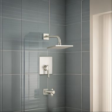 Click here to see American Standard T184.502.295 American Standard Times Square 2.5 GPM Brushed Nickel Tub and Shower Trim Kit with FloWise Showerhead, Metal Lever Handle, Single Spray Setting - T184.502.295
