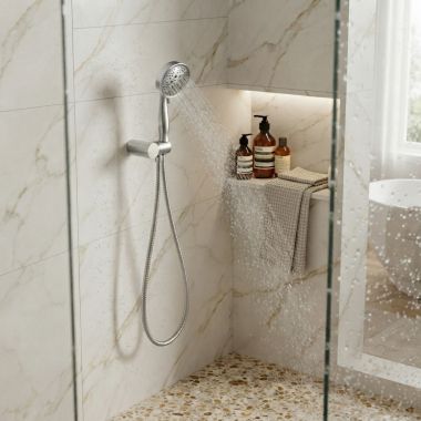Click here to see MOEN 3636EP Moen Eco-Performance Handheld Shower with Bracket and Hose, Four-Funtion, 2 GPM, WaterSenese, Chrome - 3636EP