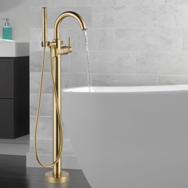 Click here to see Delta T4759-CZFL Delta Trinsic Single-Handle Freestanding Tub Filler Trim w/ Hand Shower, Champagne Bronze - T4759-CZFL