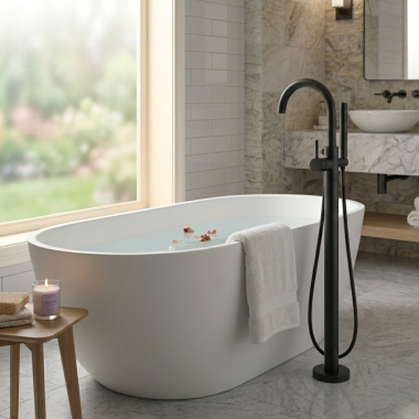 Click here to see BRIZO T70175-BL Brizo Jason Wu Single-Handle Freestanding Tub Filler with Single-Function H2Okinetic Handshower, 1.75 GPM, Matte Black - T70175-BL
