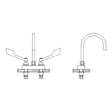 Click here to see Delta 27C4975-LS-R35 Delta 27C4975-LS-R35 CER-TECK 2-Handle Cast Centerset Lavatory Faucet, Limited Swing Gooseneck, Wrist w/ Sanitary Hood, Smooth Laminar, 1 gpm, Chrome
